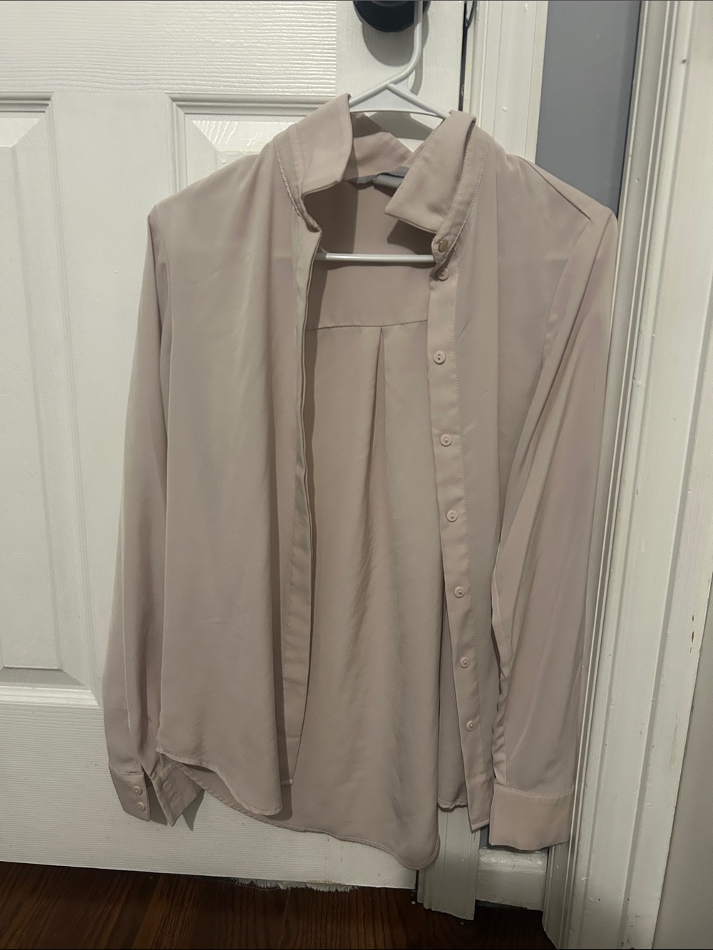 Womens Light Baby Pink/ Beige Button-Up Shirt